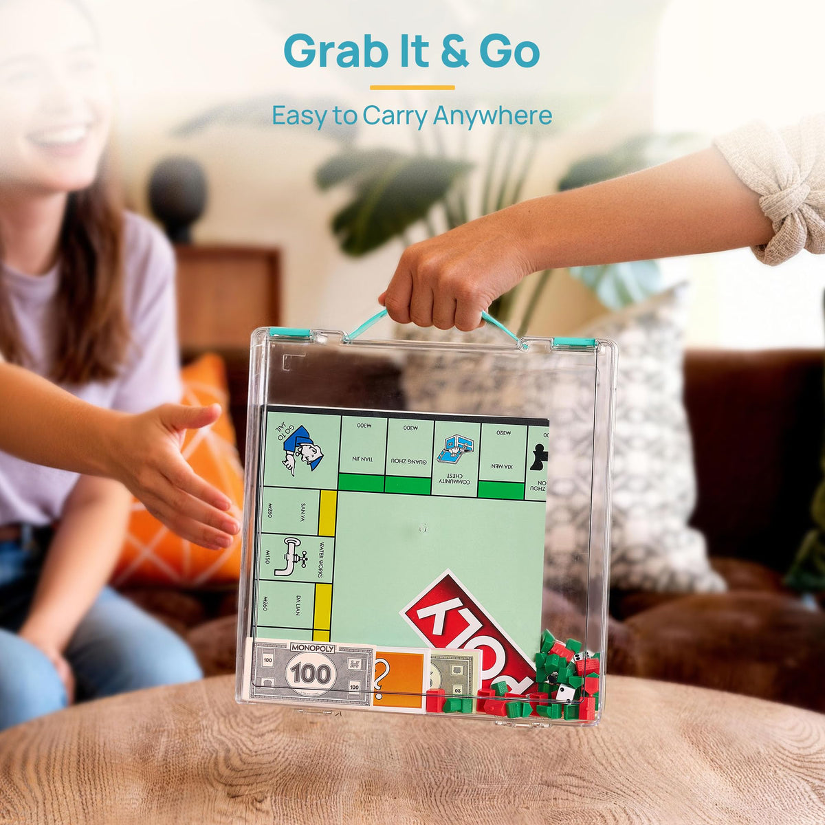 10 Pack Board Game Storage with Handle and Snap-Tight Latch Lid
