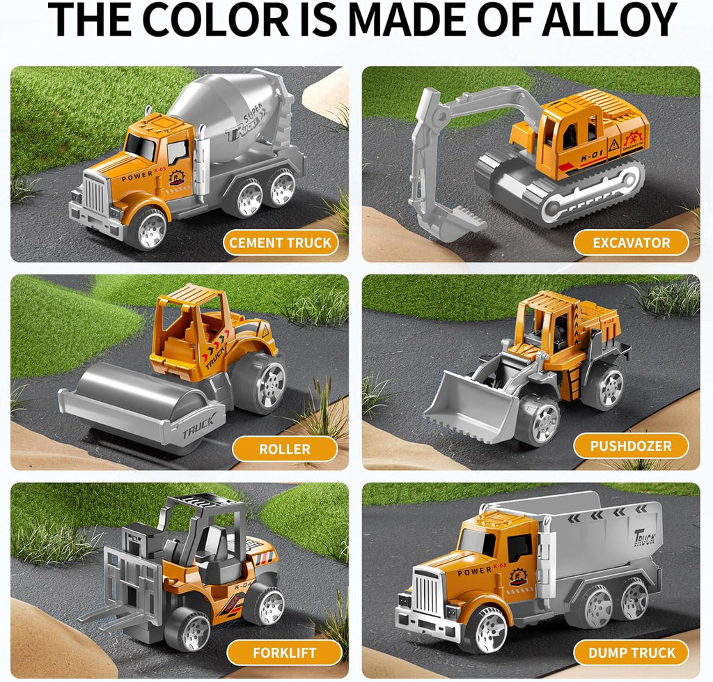 Toddler Boys Construction Truck Vehicle Toy Set with Play Mat and Die-Cast Toy Car, Transport Carrier Truck for Kids