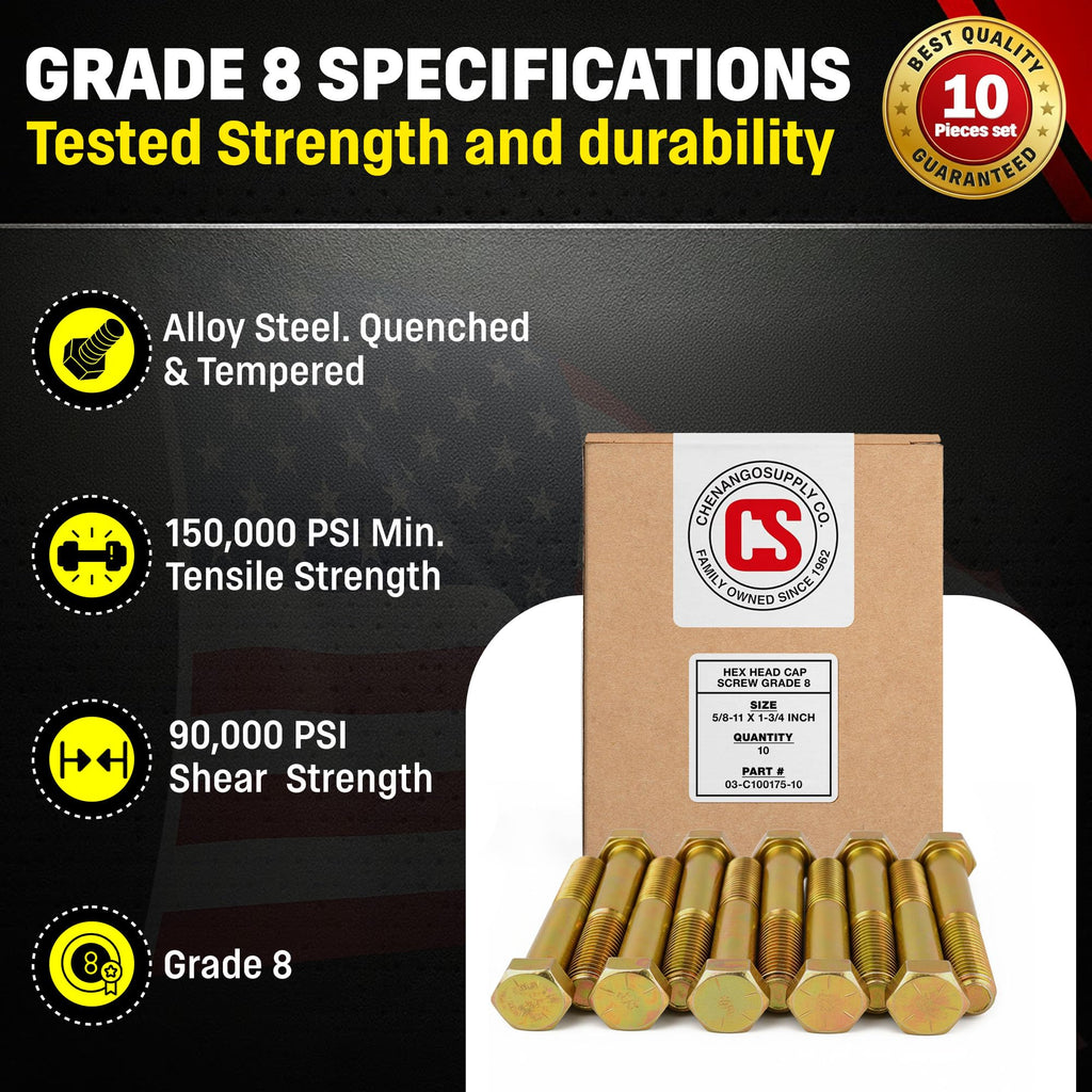 Chenango Supply 5/8-11 x 4 Grade 8 Hex Head Cap Screws