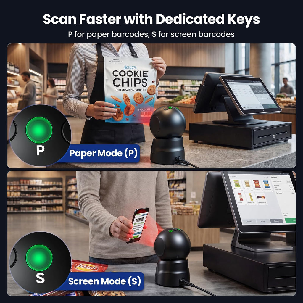 Hands-Free Omnidirectional USB Wired Desktop 1D&2D QR Barcode Scanner
