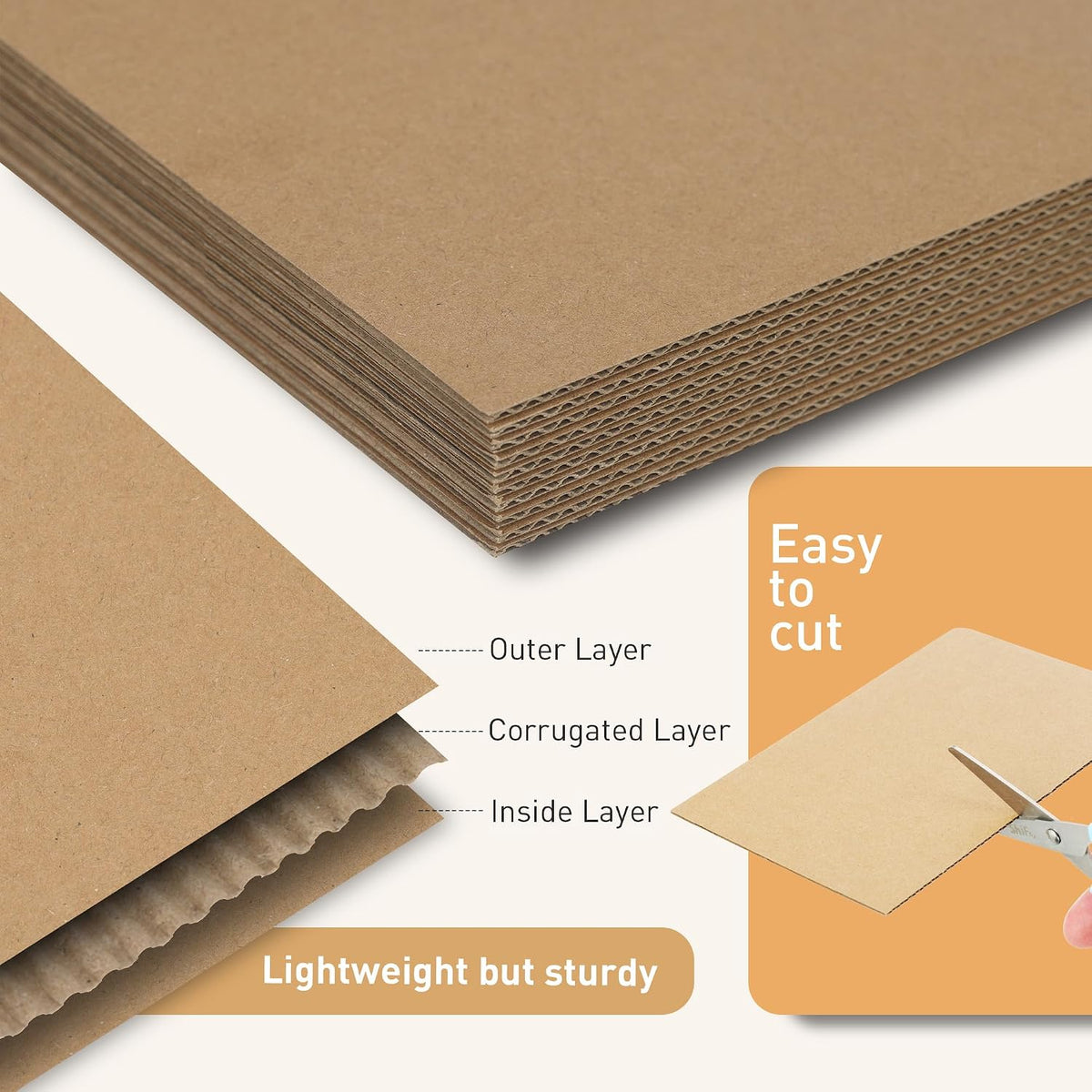 100 Pack 4x6 Inch Corrugated Cardboard Sheets, 1.8mm Thick Brown Kraft Cardboard Backing, Bulk Flat Cardboard Inserts