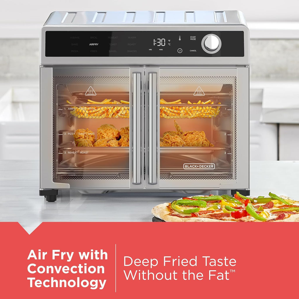BLACK+DECKER 12-in-1 Crisp 'N Bake Air Fryer Toaster Oven | 12-in-1 air fryer toaster oven fits a 12-inch pizza with