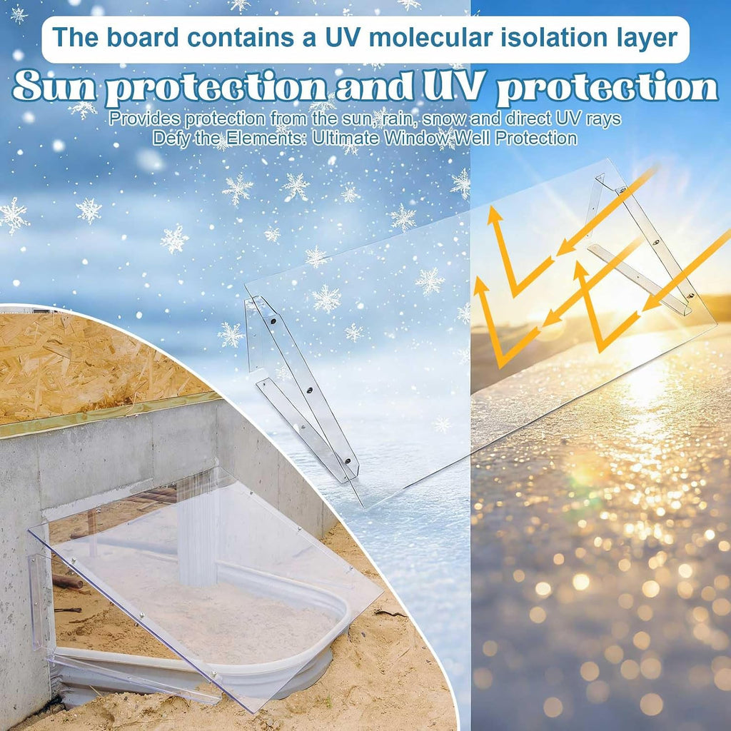 46"L X 20"W X 12"H Atrium Basement Window Well Cover Outside Protection Clear Polycarbonate Egress Window Well Covers