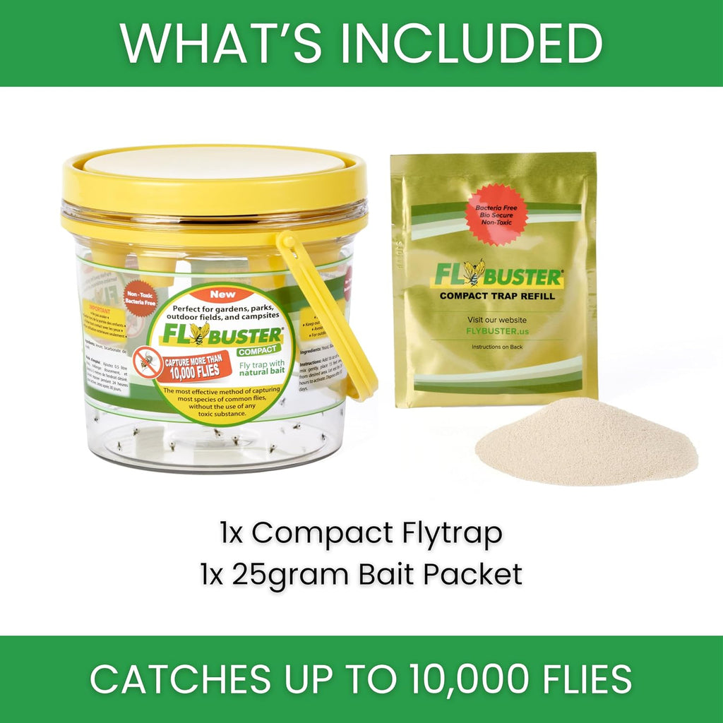 Fly Trap | Outdoor Device for Catching Flies | 1-Liter Compact Size | Comes with One Flytrap and 1 Bait Packet |