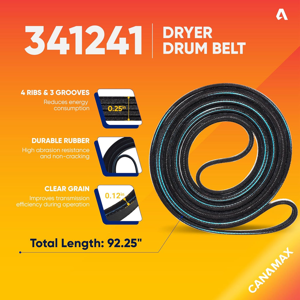 [UPGRADED 2026] 4392065 Dryer Repair Kit with 349241T Drum Roller Kit, 691366 Idler Pulley and 341241 Belt by Canamax