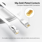 Cat6 Ethernet Cable 50FT with Clips 10Gbps Flat Network Cable, White | 1FT 3FT 5FT 10FT 15FT 20FT 25FT 30FT 35FT 60FT