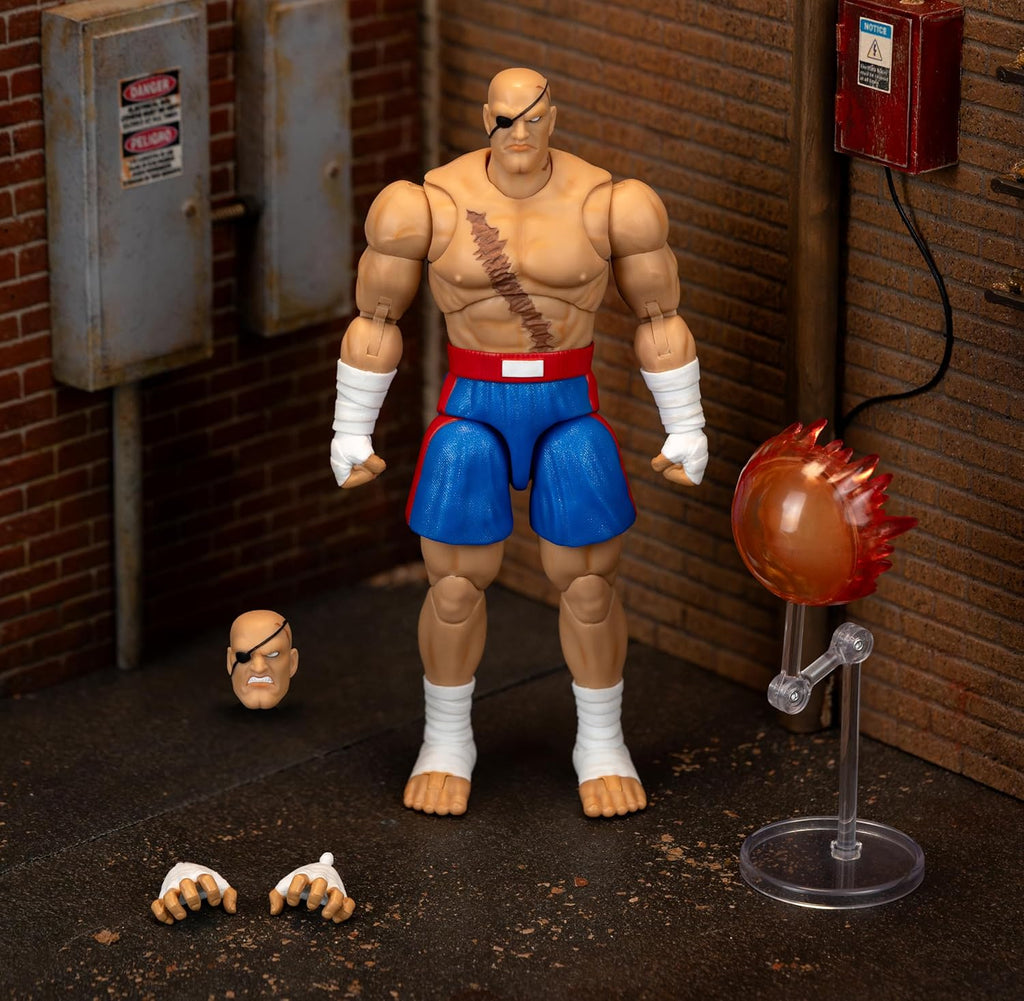 Street Fighter II Sagat Deluxe 1:12 Scale Action Figure - Highly Articulated, Tiger Shot Accessory & Stand, 7.6" Tall