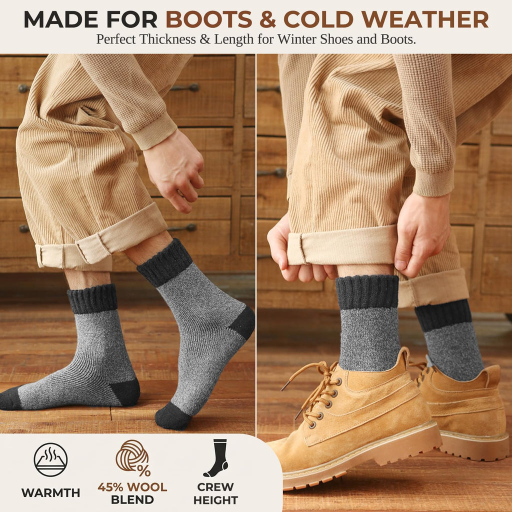 5 Pairs Wool Socks for Men Warm Thick Thermal Winter Boot Socks