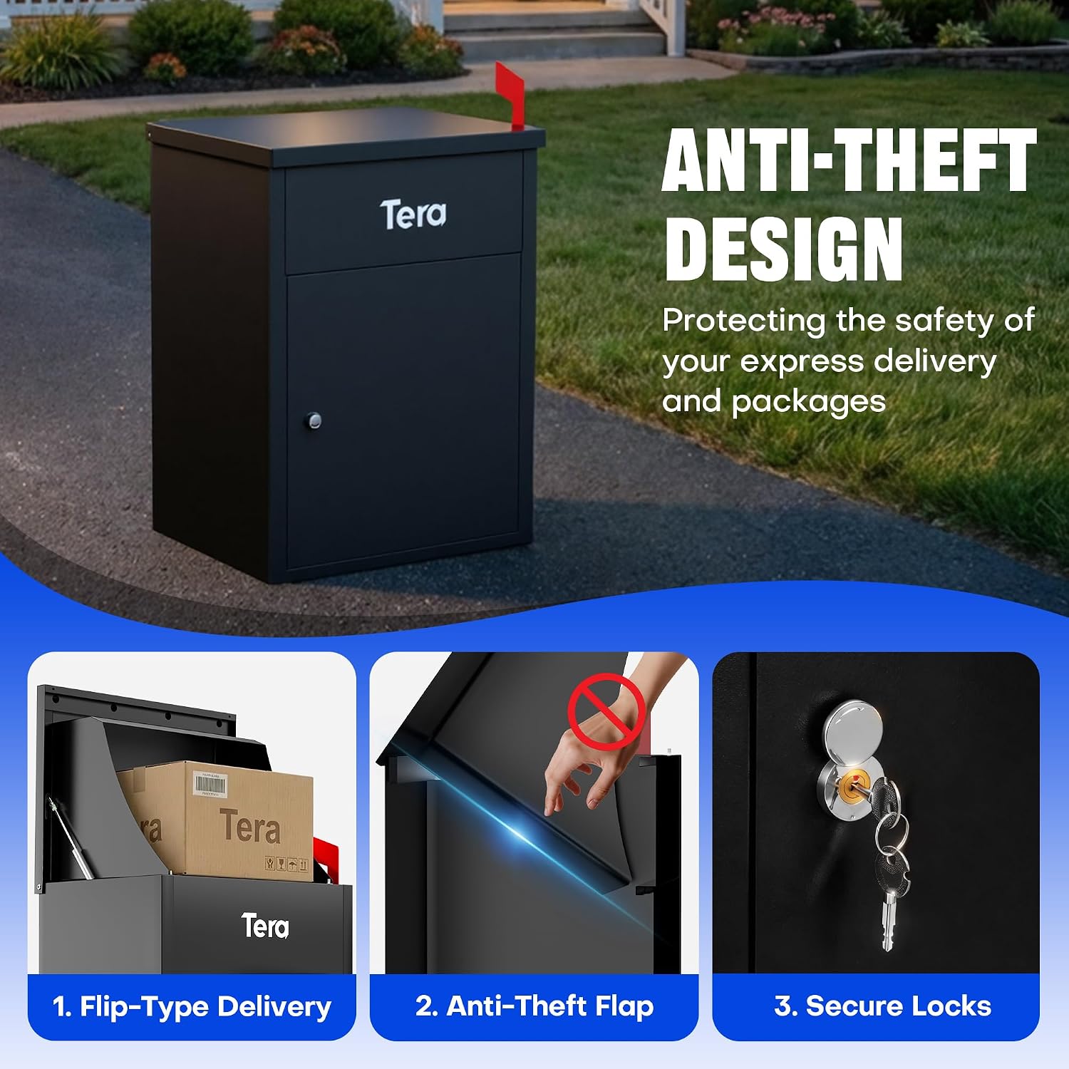Package Delivery Boxes for Outside: 23" No Assembly Anti-Theft Design | Galvanized Steel, Anti-Theft Baffle