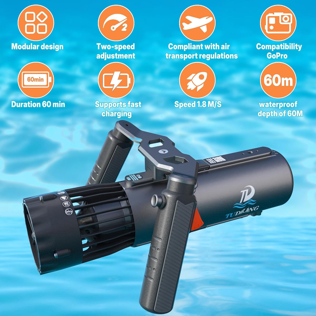 Upgraded Underwater Scooter | Removable Battery | 4 MPH | 197 FT Waterproof | 56-Min Runtime | Sea Scooter with