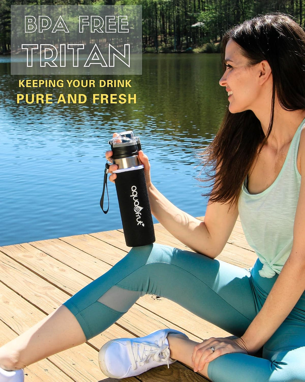 AquaFrut 24 OZ Bottom Loading Fruit Infuser Water Bottle, BPA-Free Tritan | Complete Bundle with Insulating Sleeve