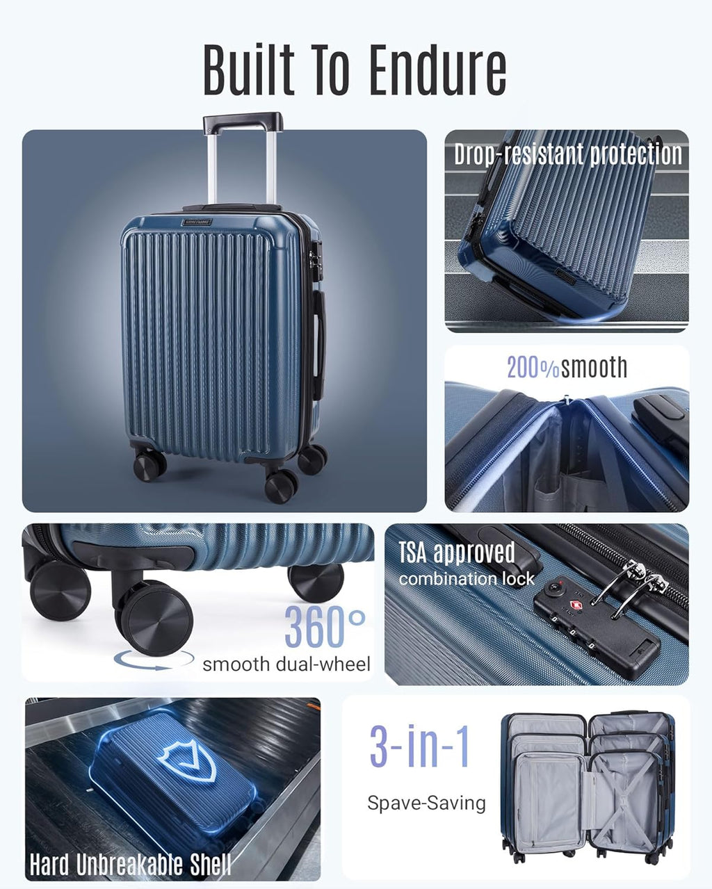 Luggage Sets, Durable Hard Shell 3 Piece Set Suitcase with Spinner Wheels, Hardside Lightweight Luggage set with TSA
