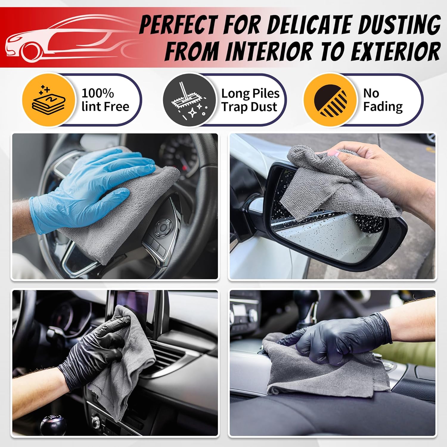 Shop Towels, Pack of 200, Grey Microfiber Cleaning Cloth Bulk, Microfiber Towels for Cars, All-Purpose Absorbent
