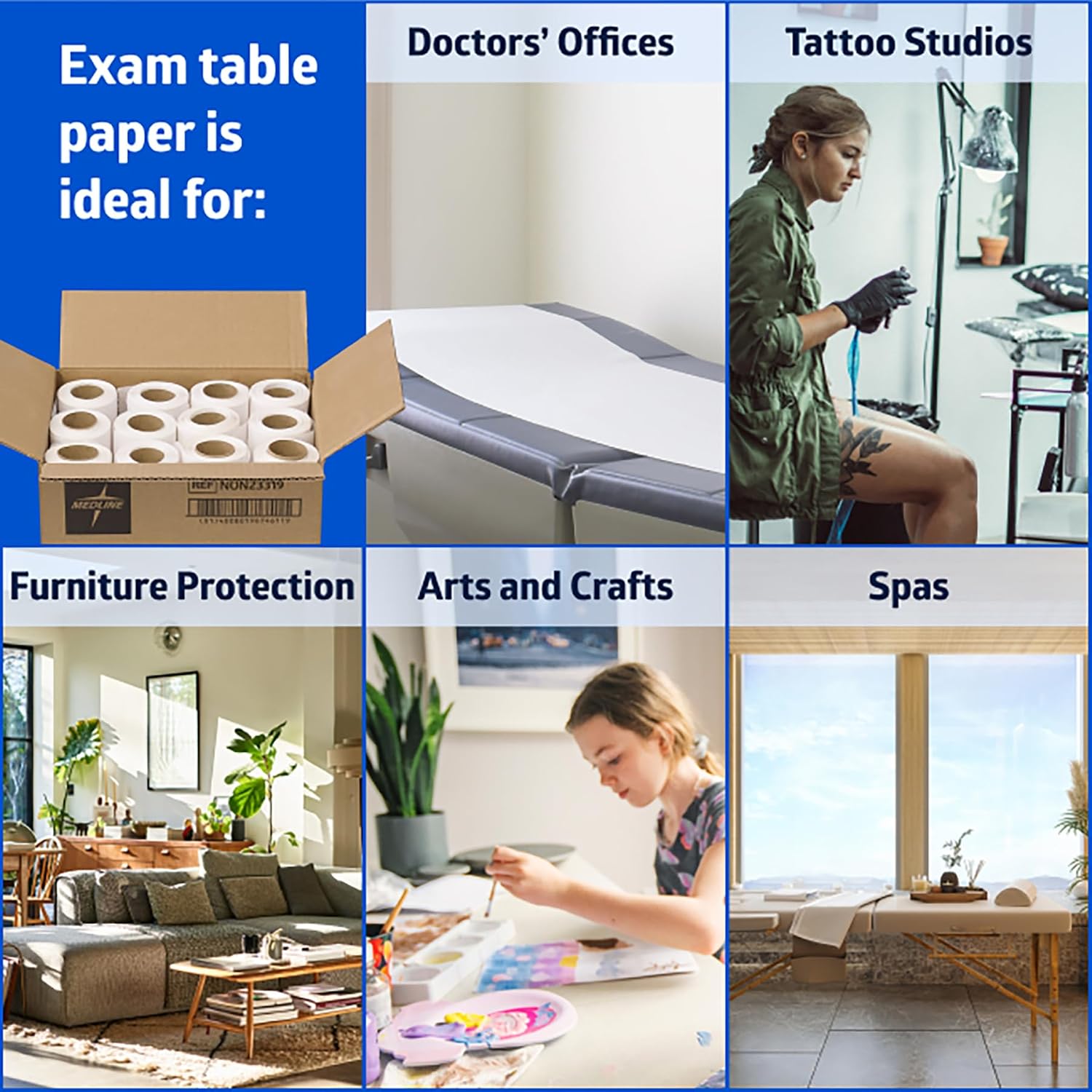 Medical Exam Table Paper, Smooth Table Paper, 14 inches x 225 feet, Case of 12 Rolls