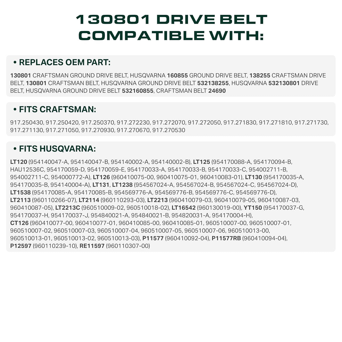 UDC Parts 130801 Ground Drive Belt Craftsman Replacement, 1/2" x 95.25"
