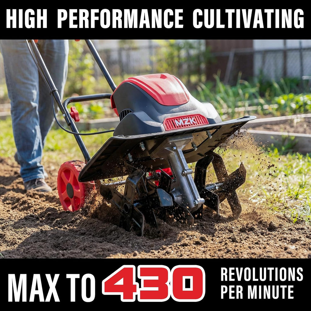 16-Inch 13.5A Electric Tiller Cultivator,Foldable Rototiller | 8-inch tilling depth with adjustable wheels for garden