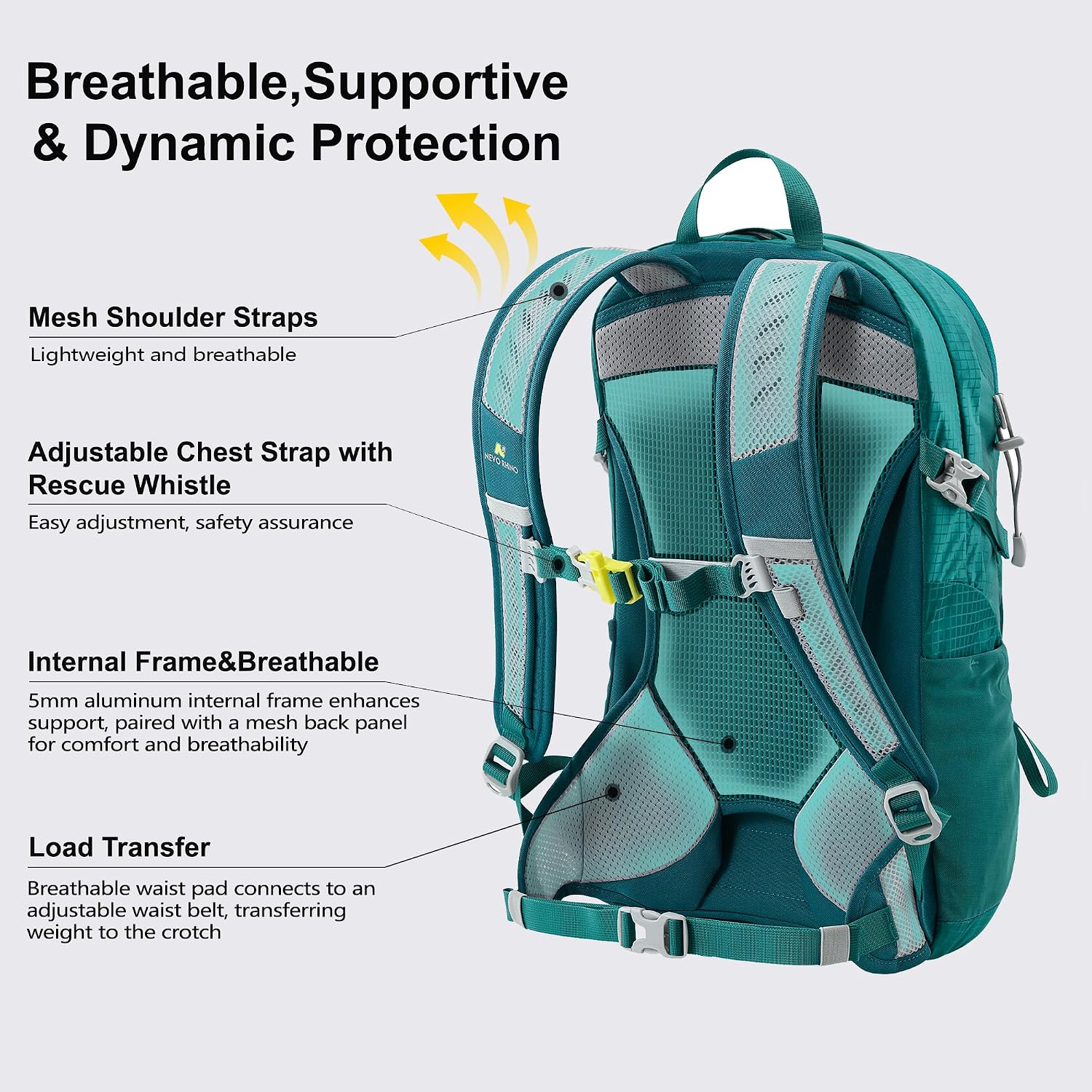 20L Small Hiking Backpack with Rain Cover | Internal Frame, Ventilated Back Panel, Water-Resistant, Short-Distance