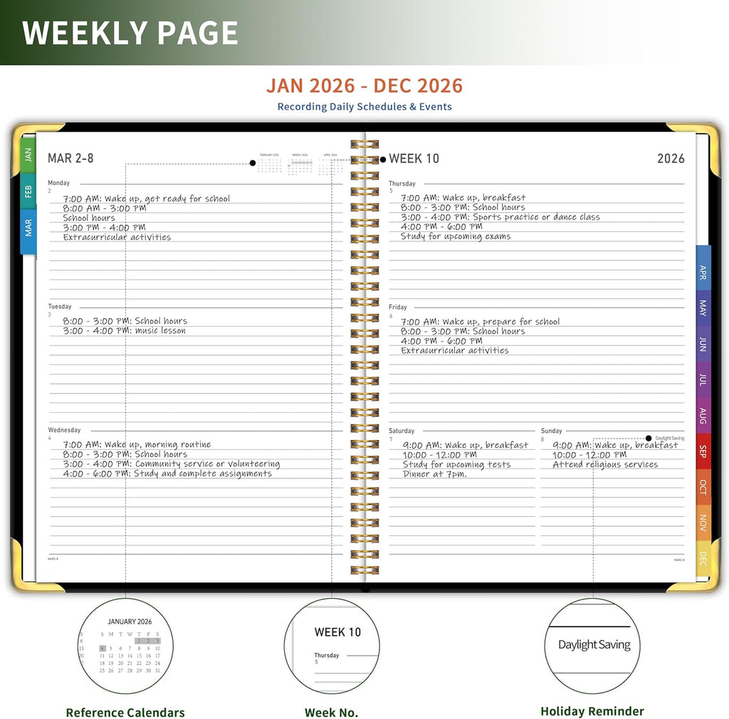 Planner -2026, Hardcover Weekly & Monthly Calendar Planner, January 2026 - December 2026, 8.5" x 11", Daily Agenda