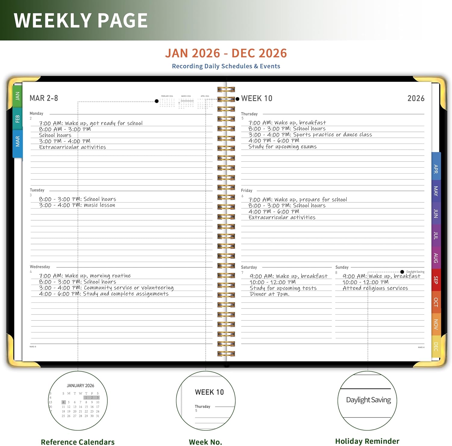 Planner -2026, Hardcover Weekly & Monthly Calendar Planner, January 2026 - December 2026, 8.5" x 11", Daily Agenda