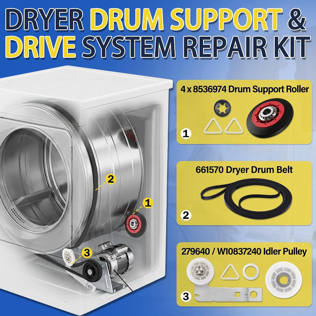 WED8300SW0 WED9150WW0 WED9050XW1 Dryer Roller Belt Kit Fit for Whirl-pool