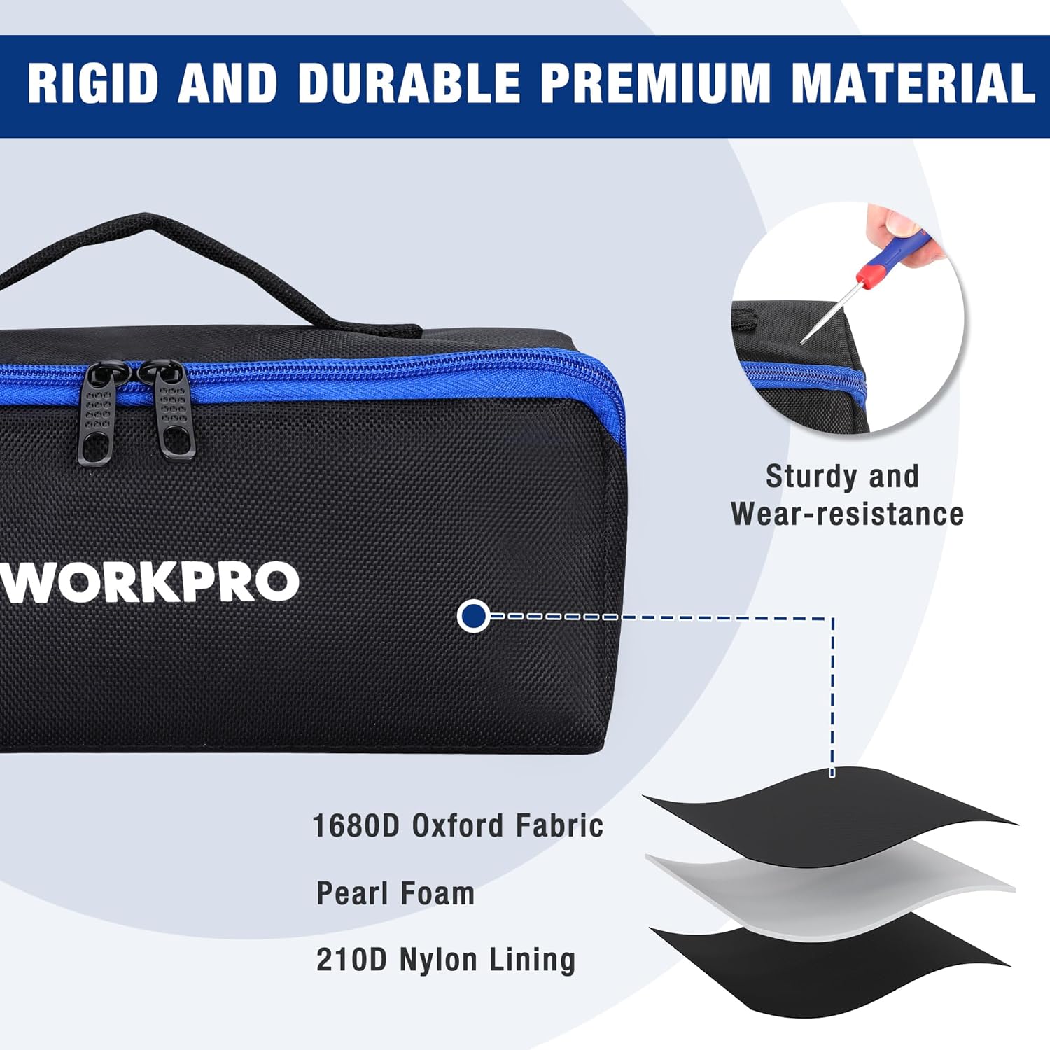 Tool Bag, 10" Wide Mouth Utility Tool Bag with Zipper, Heavy Duty Tool Storage Bag, Multipurpose Tool Case Small Tool