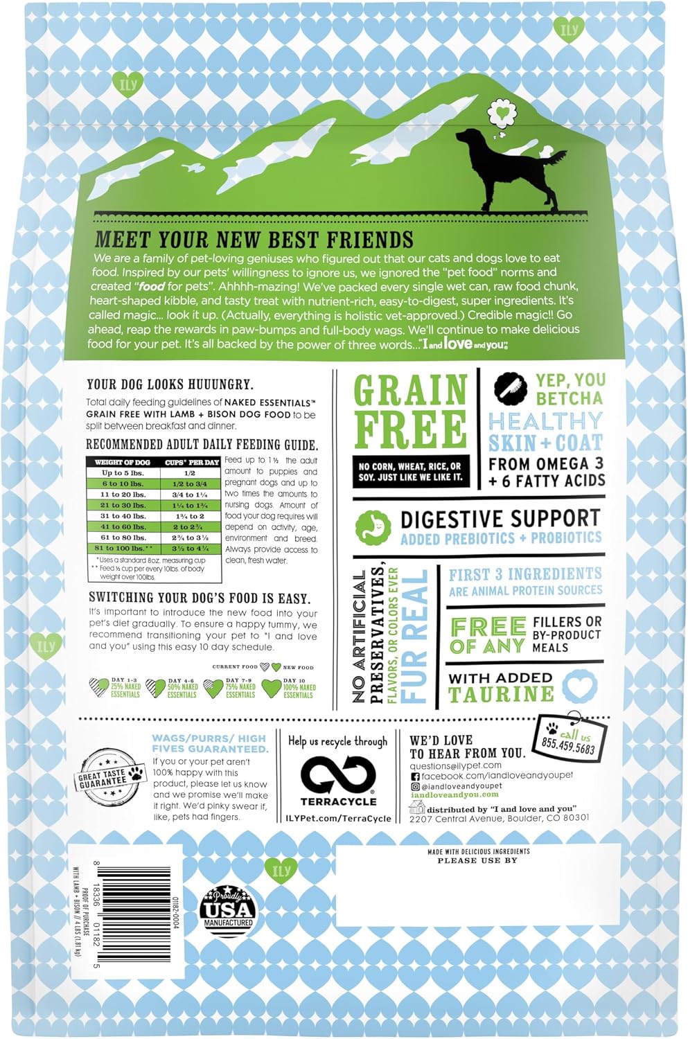 Naked Essentials Dry Dog Food - Lamb + Bison - High Protein, Real Meat, No Fillers, Prebiotics + Probiotics, 4lb Bag