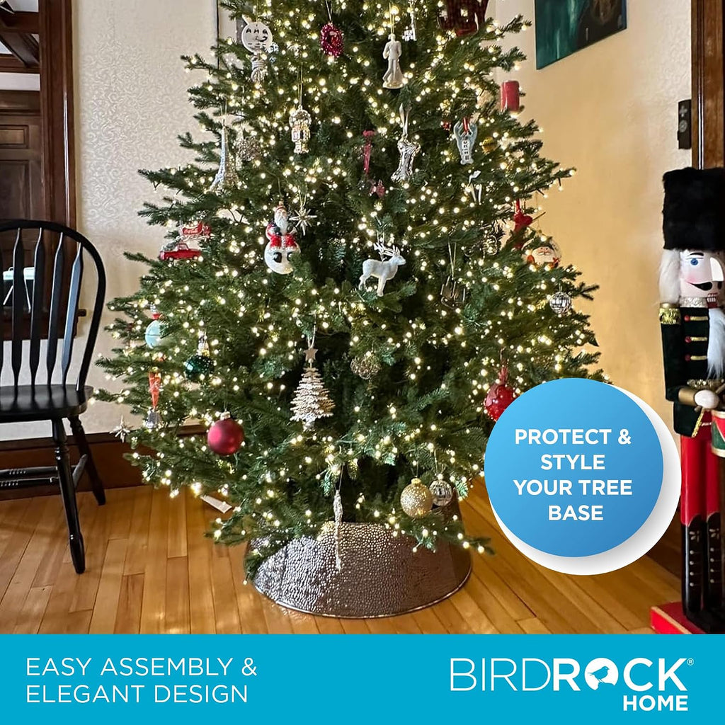 4-Panel Christmas Tree Collar - Silver Bubble Tree Skirt - 26" Base - Easy to Assemble Xmas Tree Base Cover - Metal