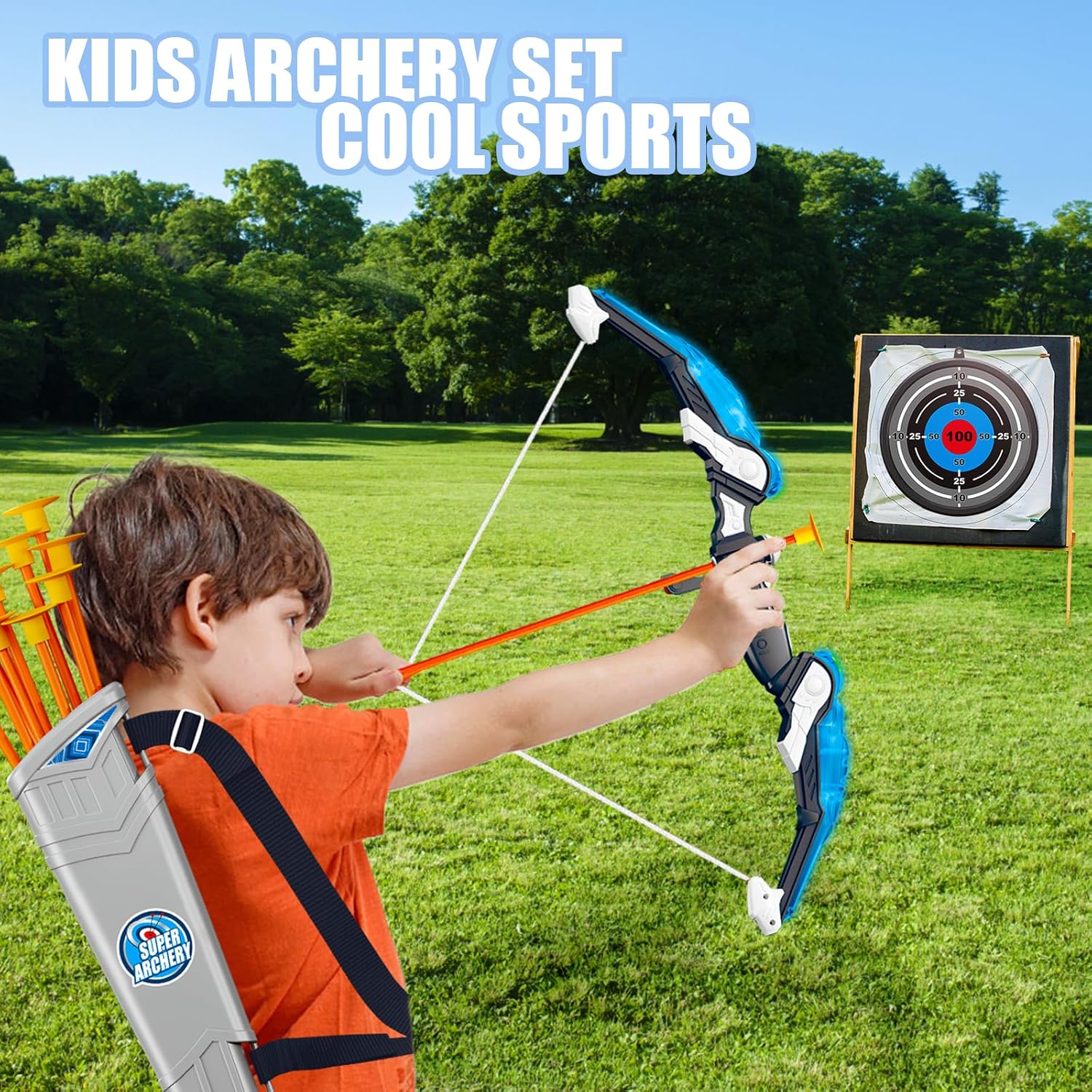 Kids Bow and Arrow Set,Archery Toy Set with Light-up LED,10 Suction Cup Arrows,Foam Dart Shooting Toy,Target and