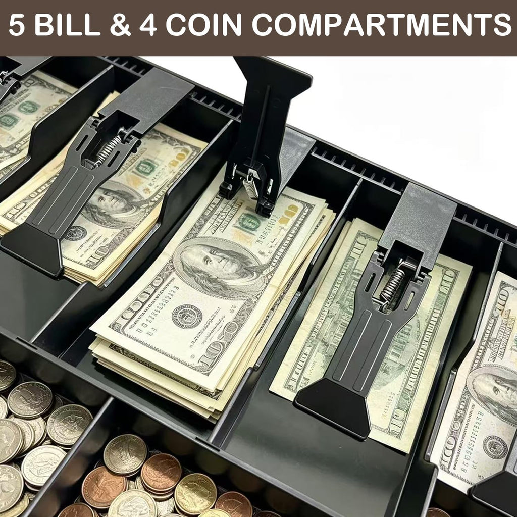 Cash Register Drawer for Money Storage, Cash Tray with 5 Bill/4 Coin Compartments for Supermarkets, Shops, Hotels
