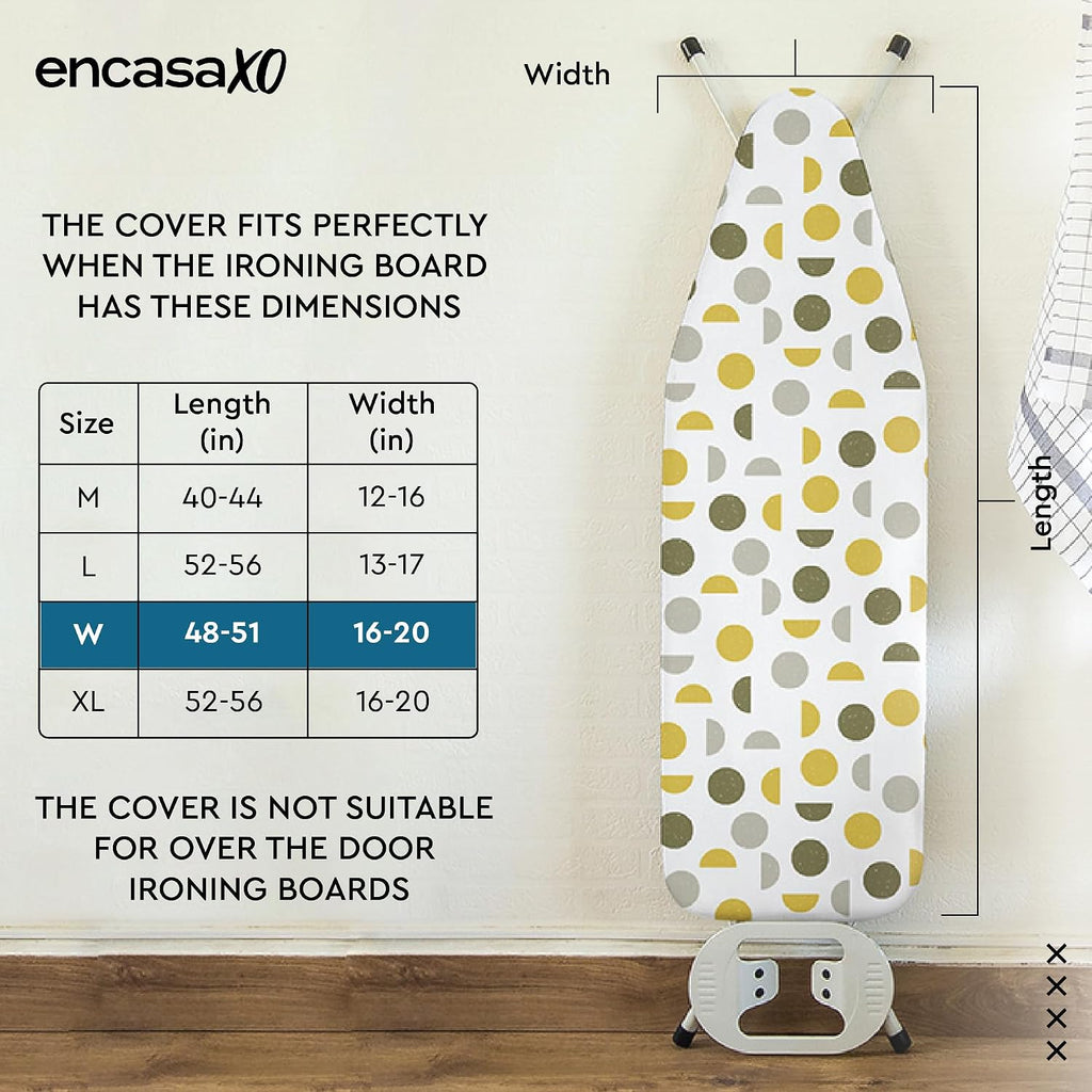 Ironing Board Cover and Pad, Thick Felt 49"x18" | Grey Tiles, 100% Cotton Surface | Scorch & Stain Resistant | Heavy
