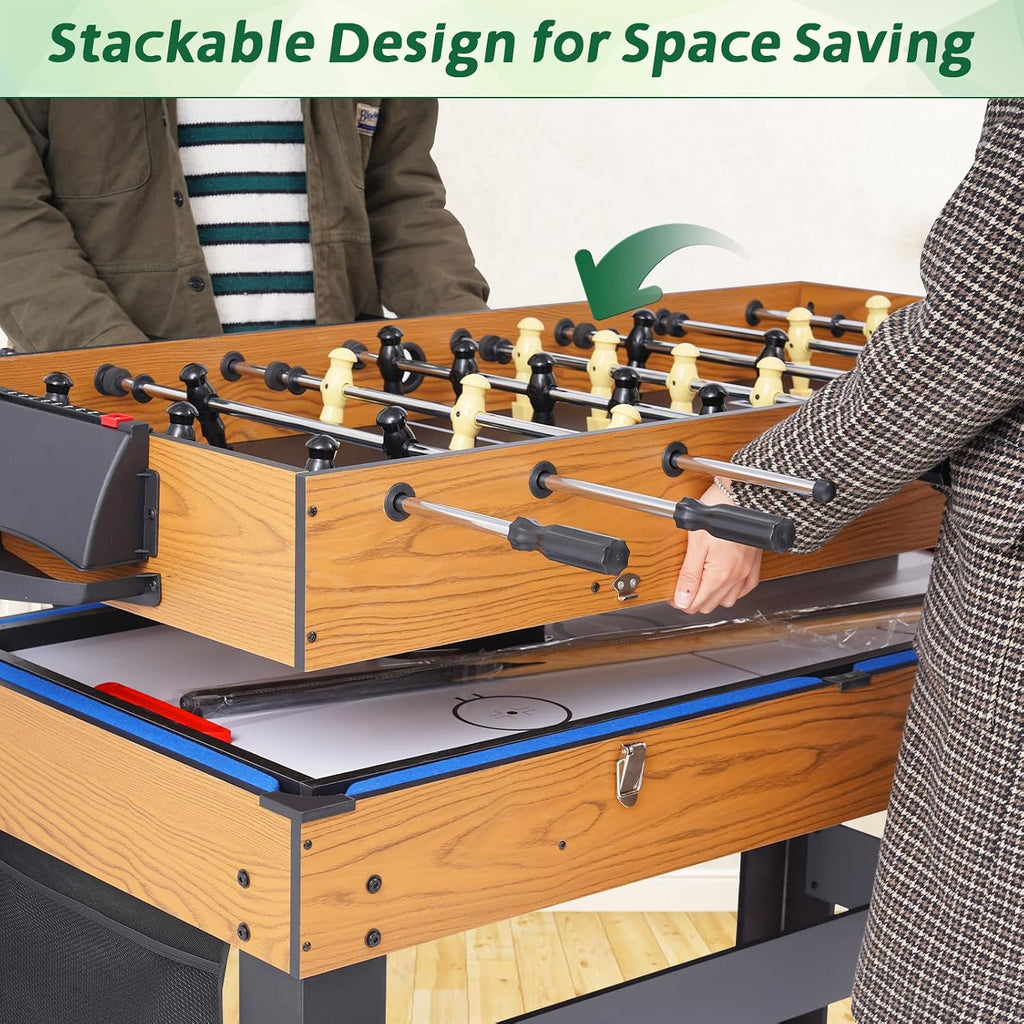 54inch 4-in-1 Multi Game Table Set for Home, Game Room | Combination Game Table w/Billiards, Hockey, Foosball, and