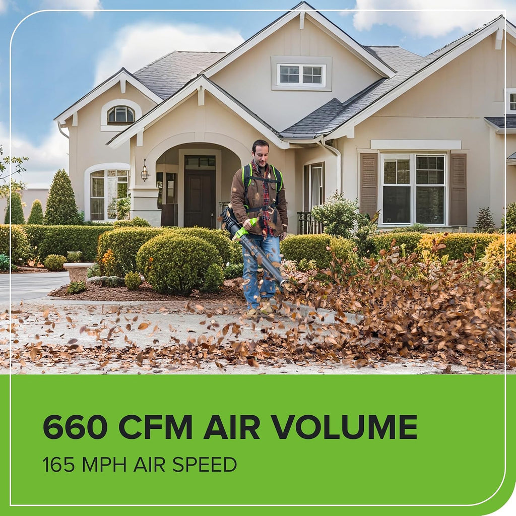 40V Backpack Leaf Blower, 660 CFM, 5.0 Ah Battery and Charger