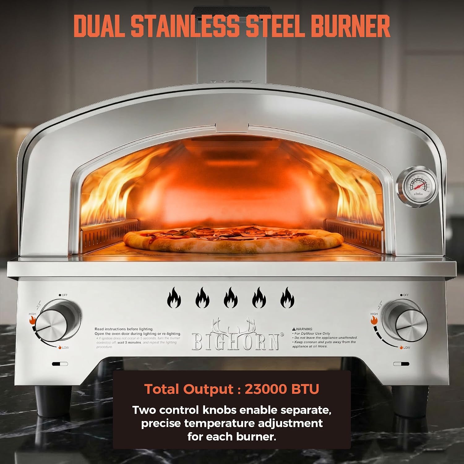 Gas Pizza Oven, Portable Propane Pizza Oven with 15 inch Pizza Stone, Stainless Steel Pizza Maker for Outdoor Cooking