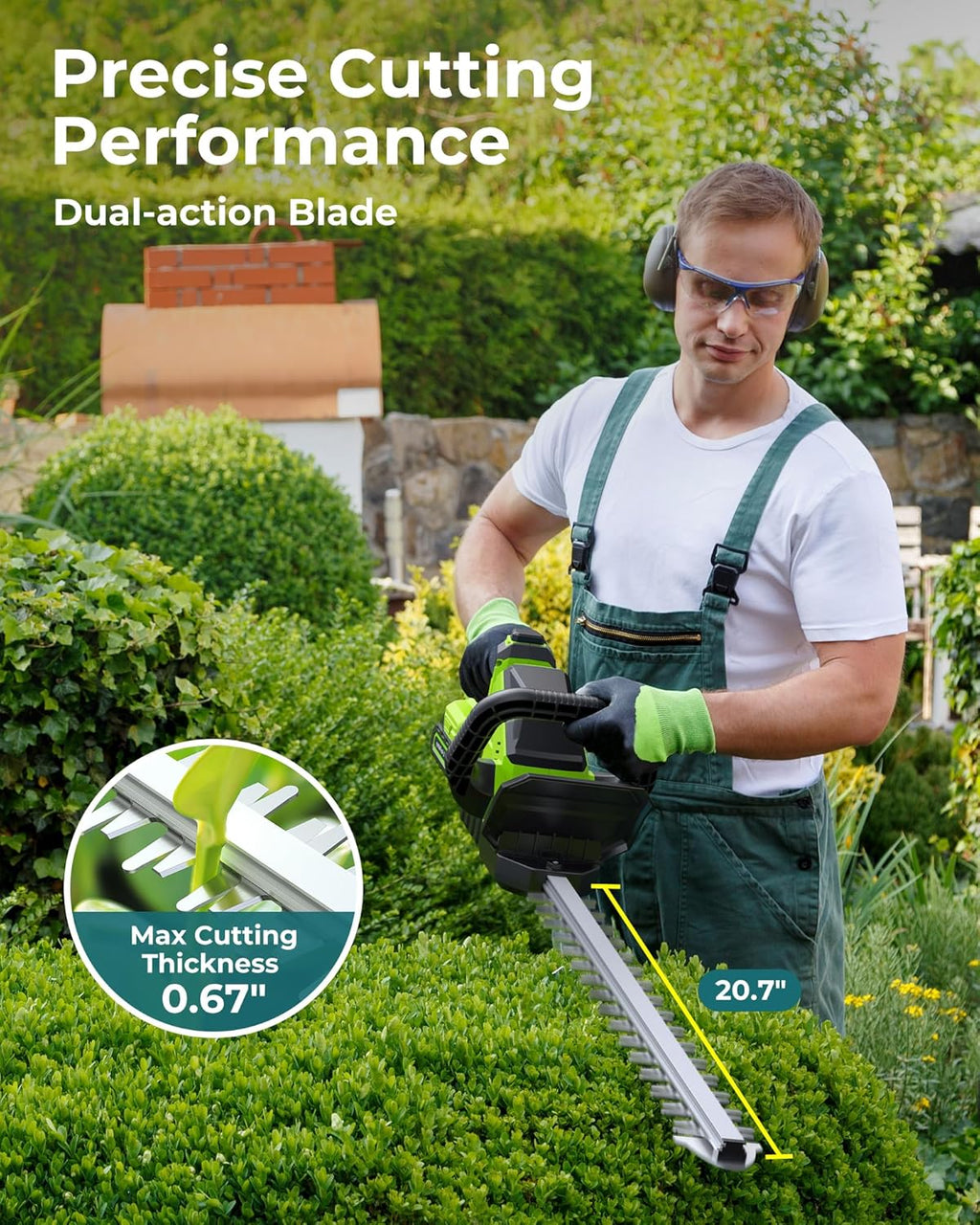 Hedge Trimmers Cordless with Battery, 3000RPM Brushless Motor | Electric Bush Clipper with 2pcs 2000mAh Batteries