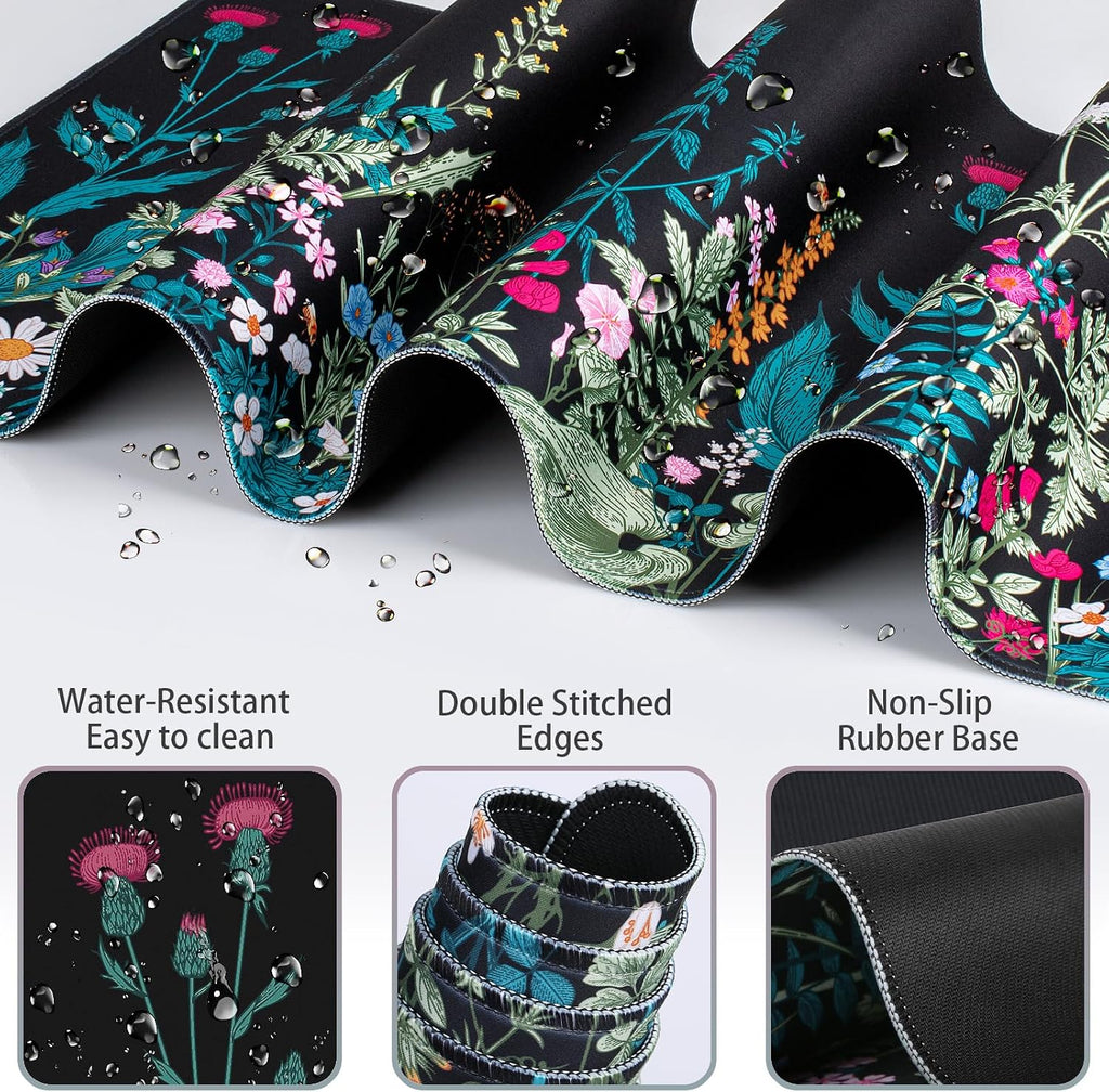 Desk Mat, Large Gaming Mouse Pad with Wrist Rest, 4in1 XXL Mousepad Floral | Keyboard Wrist Rest+Mouse Pad Wrist