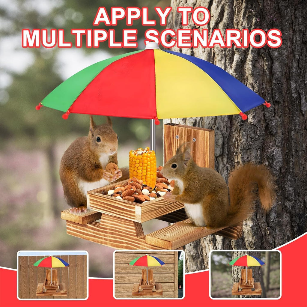 Gnodary Squirrel Feeder with Umbrella, Squirrel Feeders for Outside, Squirrel Picnic Table Feeder - Chipmunk Feeder