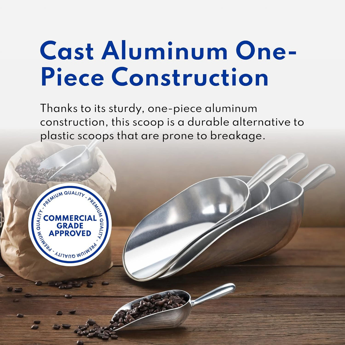 34547 Round Bottom Bar Ice Scoop, 24-Ounce, Silver