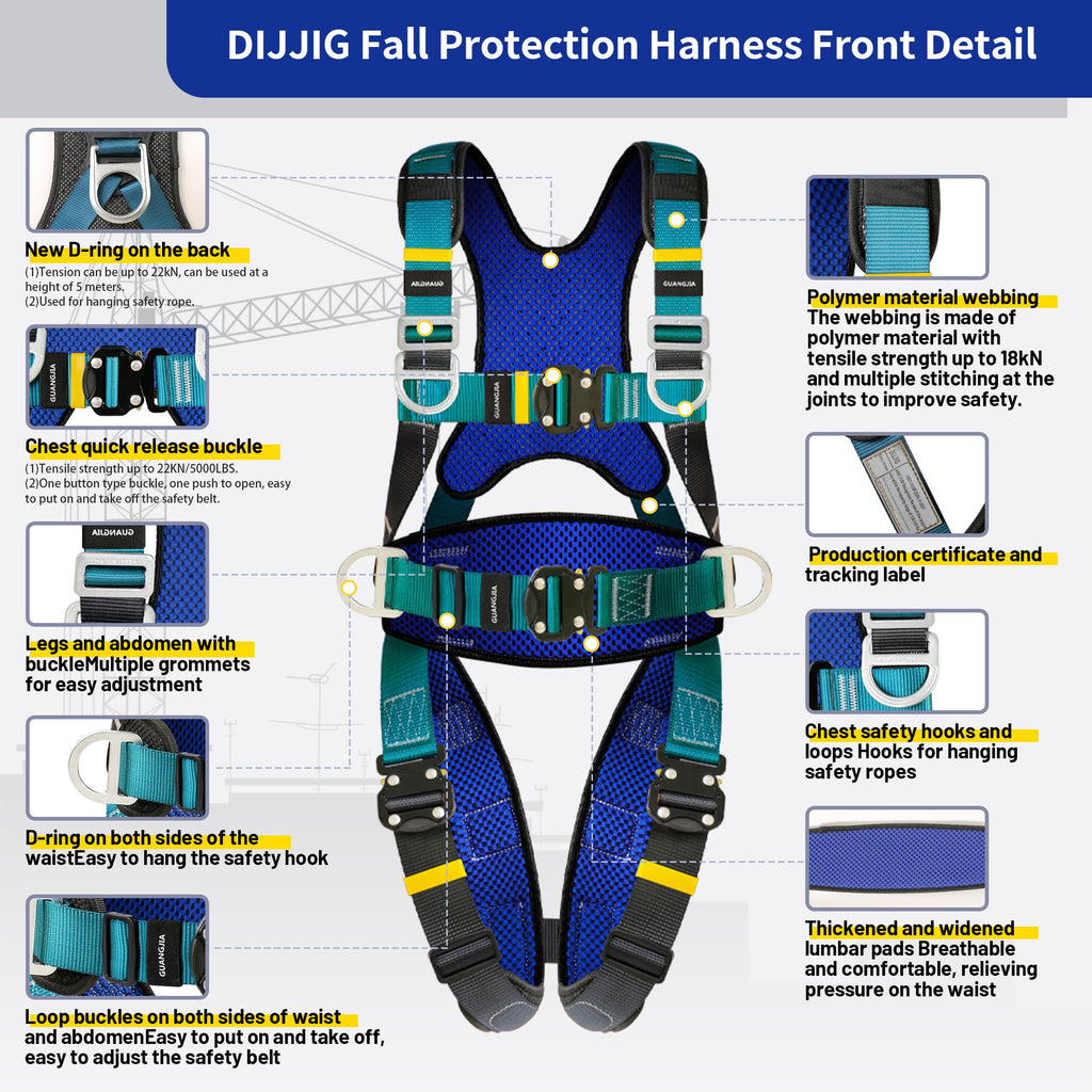 Full Body Fall Protection Safety Harness with 5-Point Adjustment