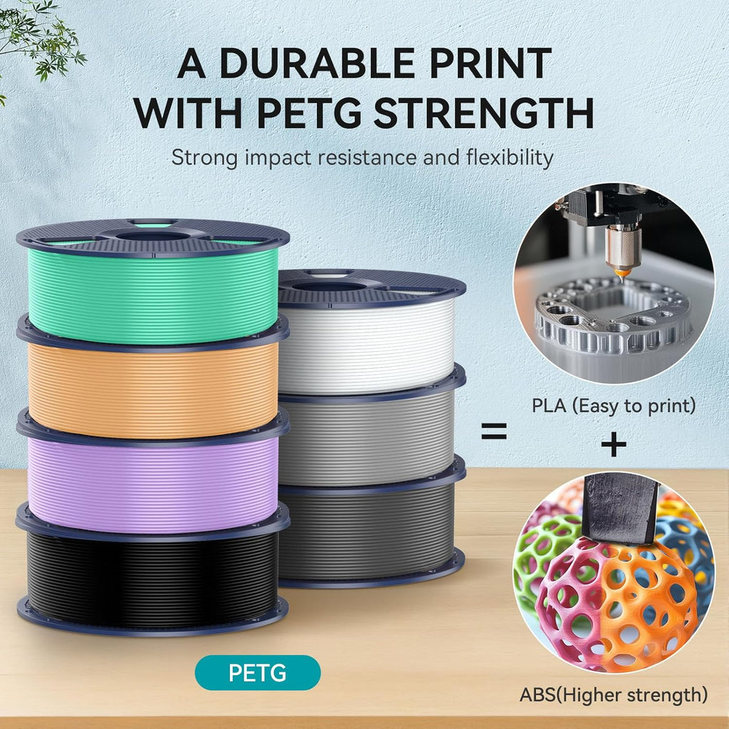 Official SUNLU PETG Filament 1.75mm, 2kg(4.4lbs) 3D Printer Filament Bundle, Strong Toughness, Better Layer Adhesion