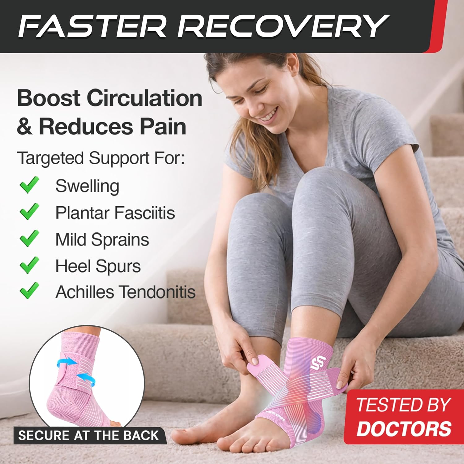 Sleeve Stars Ankle Brace for Women & Men, Ankle Wrap for Sprained Ankle, Compression Sleeve for Plantar Fasciitis