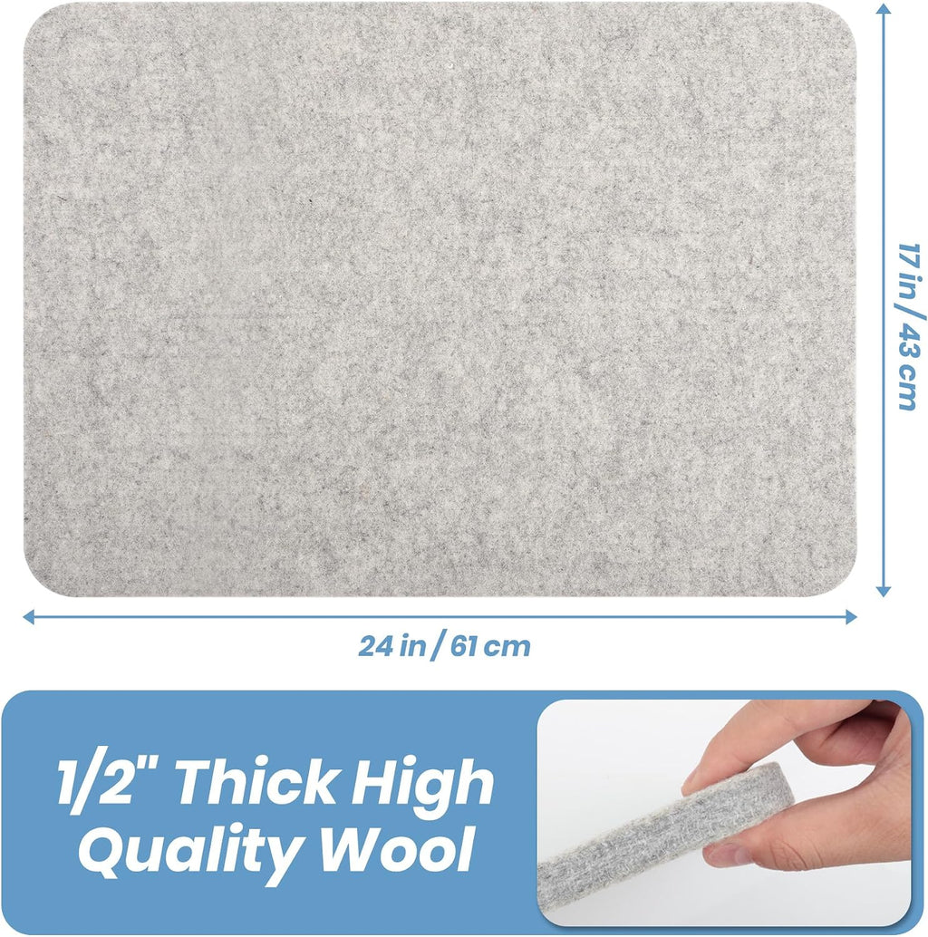 Wool Pressing Mat 17"x 24" Ironing Mat for Quilting(Light Gray) | 1/2" Thick Heat Reflective Wool Pad for Quilting