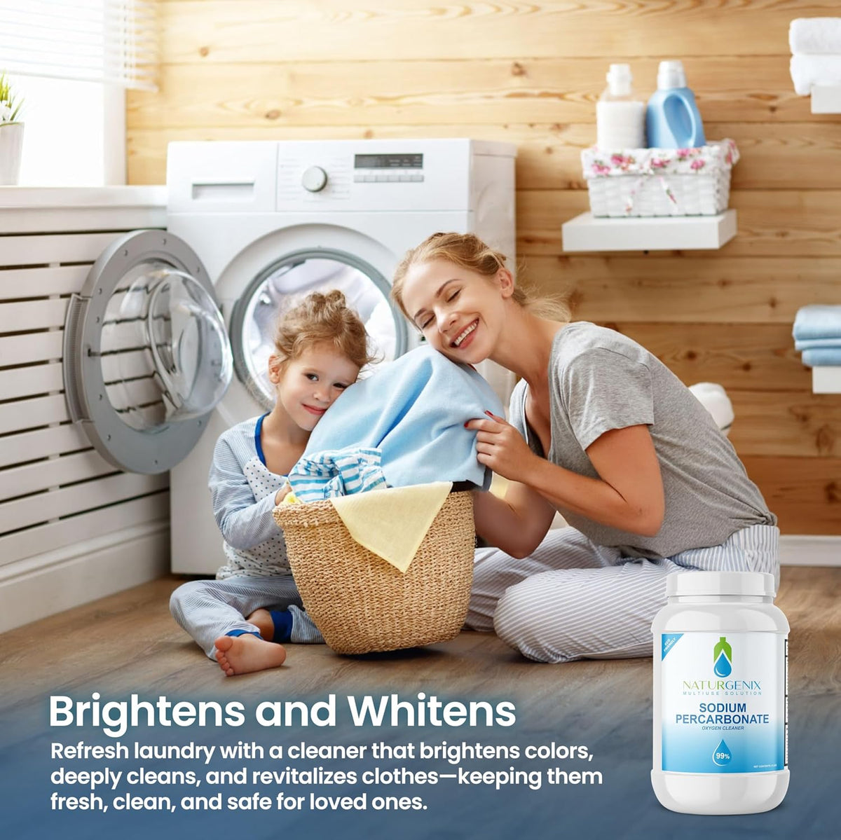 Sodium Percarbonate Powder 99% Purity - Oxygen Bleach, Hydrogen Peroxide Release Cleaner for Laundry, Dishwasher