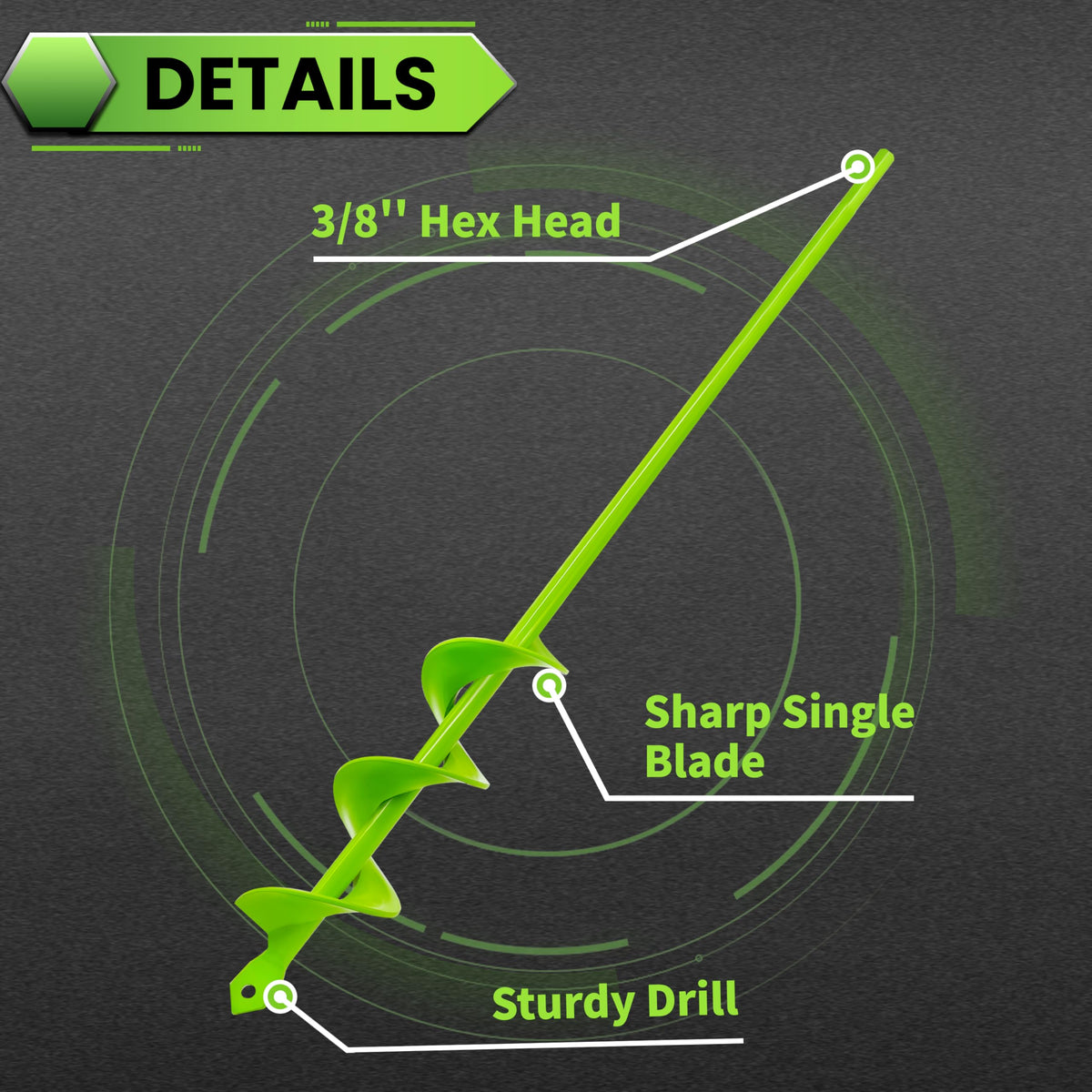 1.6"x16.5" Green Garden Auger Drill Bit for Planting, Post Hole Digger