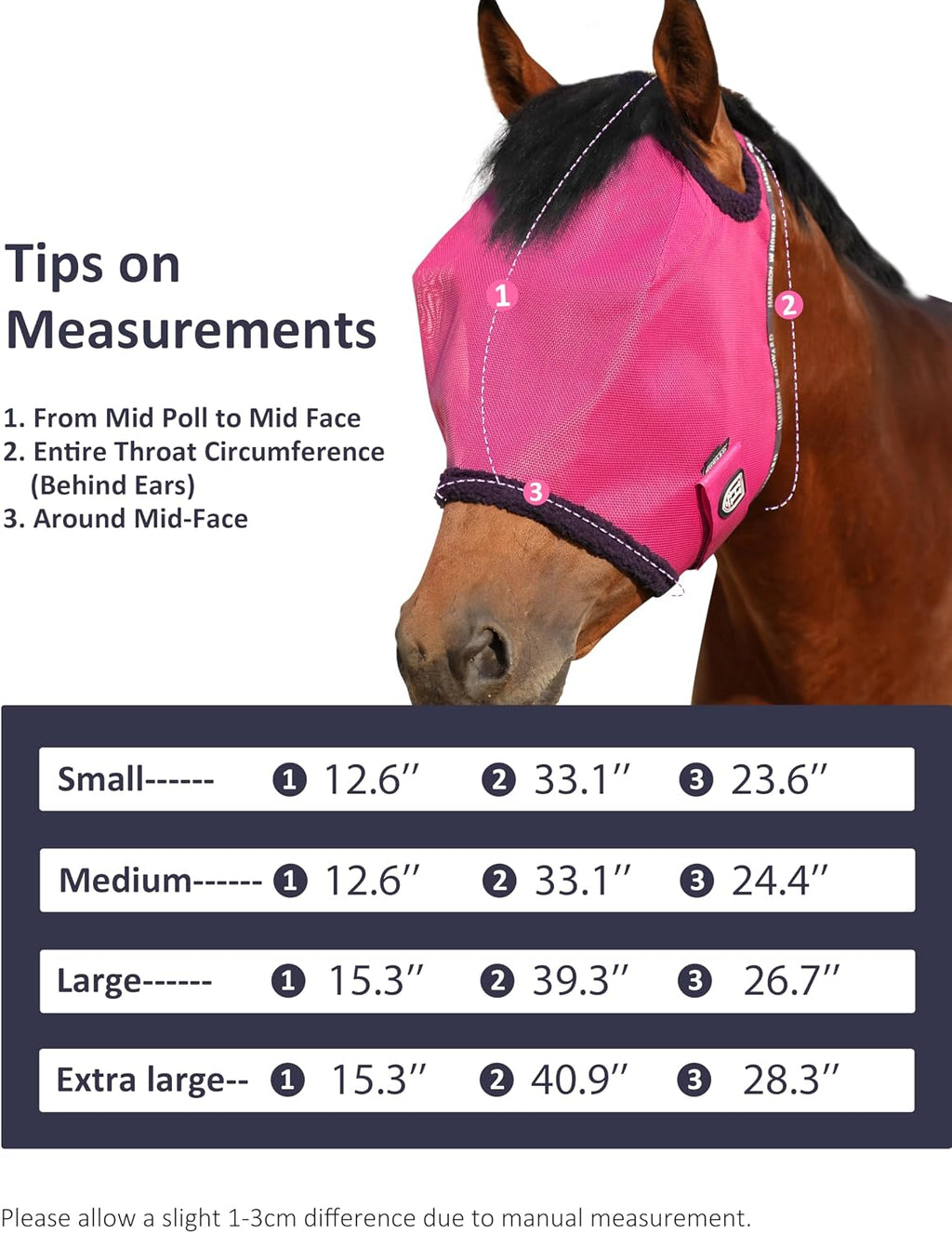 All Round Mesh Horse Fly Mask UV Protective with Fleece Padded Edging Magenta L