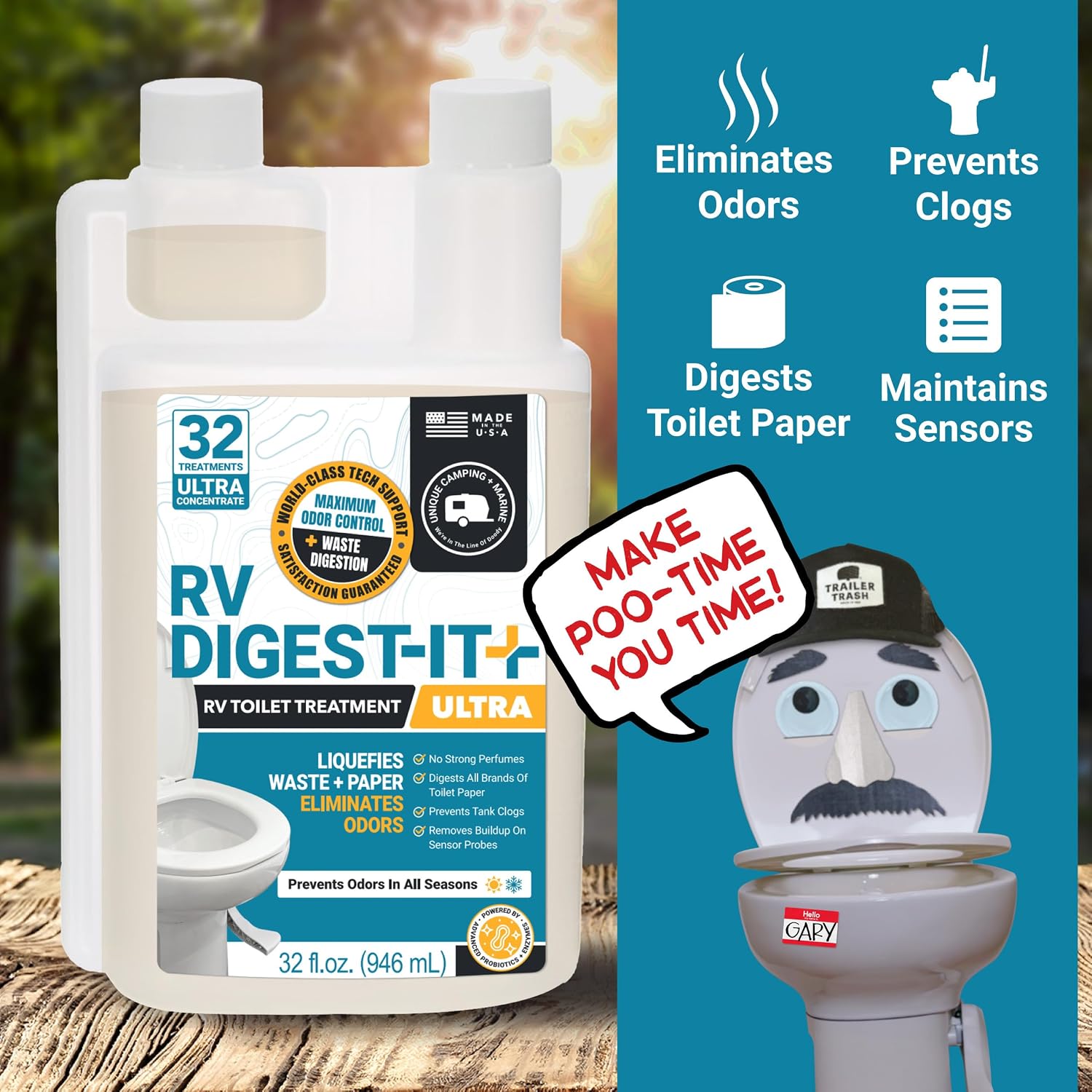 RV Digest-It Ultra Liquid RV Toilet Treatment, 32 Uses | Strong easy-measure liquid controls odors & quickly digests