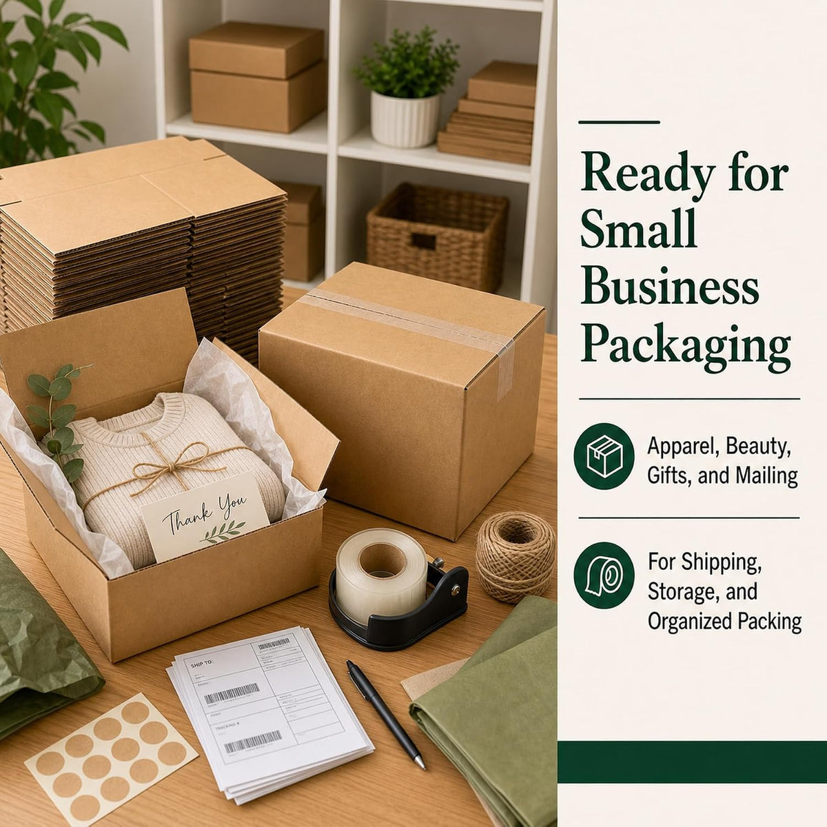 10x8x6 Brown Kraft Shipping Boxes for Small Business, 20 Pack