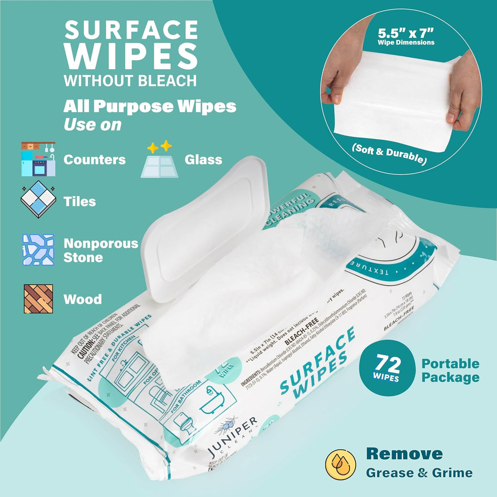 6 Pack Surface Cleaning Wipes Bleach Free, All-Purpose Cleaner for Bathroom, Kitchen, Office, 72 Count Soft Flow