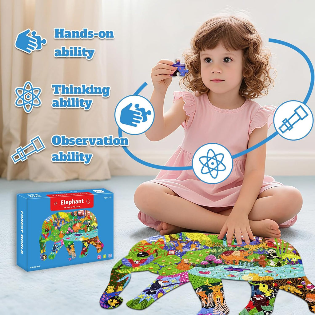 Irregular Animal Puzzles for Kids Ages 4-6 6-8 8-10 10-12 Year Old,Elephant Puzzle 200 Pieces Enlightening Floor