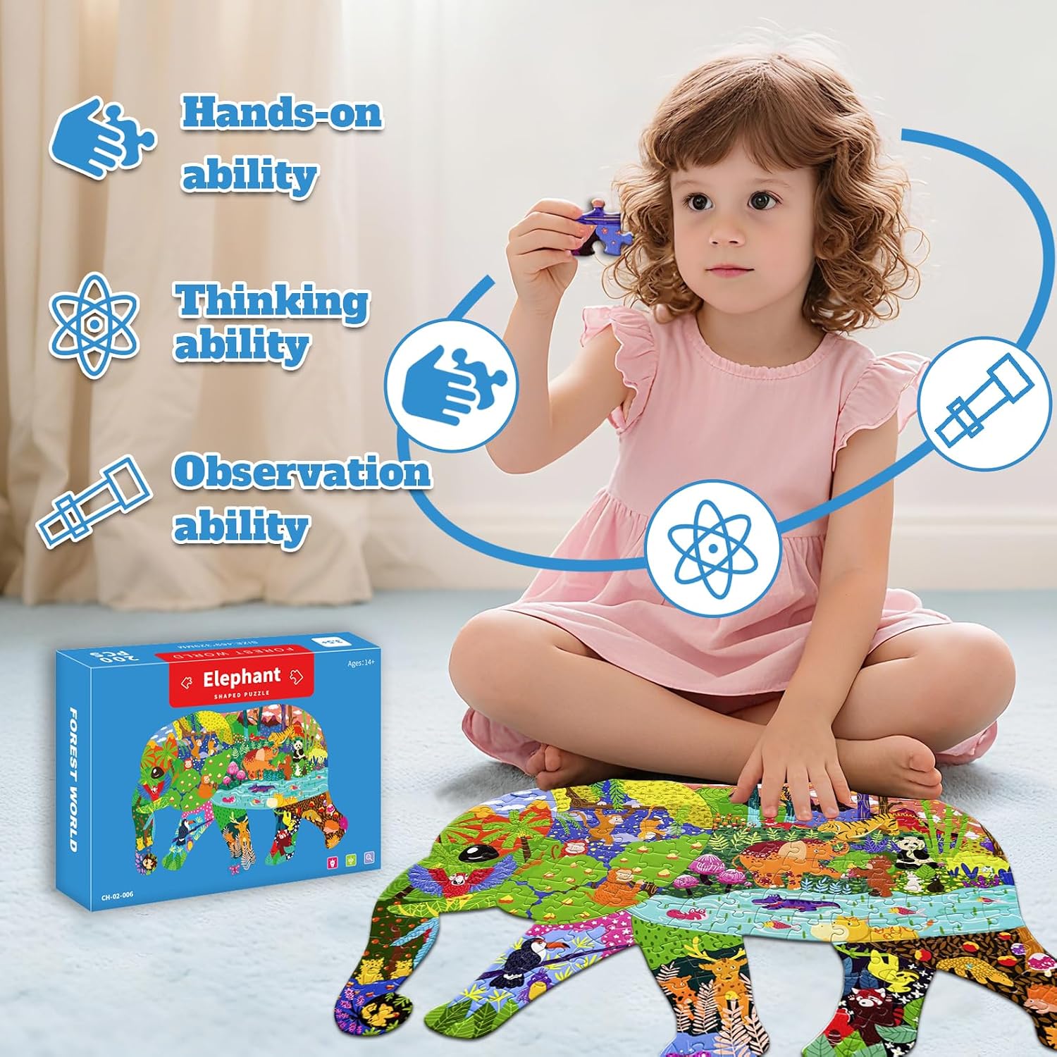 Irregular Animal Puzzles for Kids Ages 4-6 6-8 8-10 10-12 Year Old,Elephant Puzzle 200 Pieces Enlightening Floor