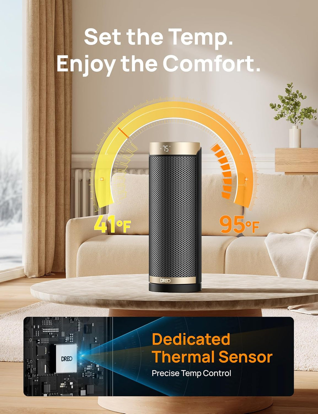 Space Heaters for Indoor Use with Thermostat, 1500W Electric Heaters | Fast Heating, Quiet Operation, 70°